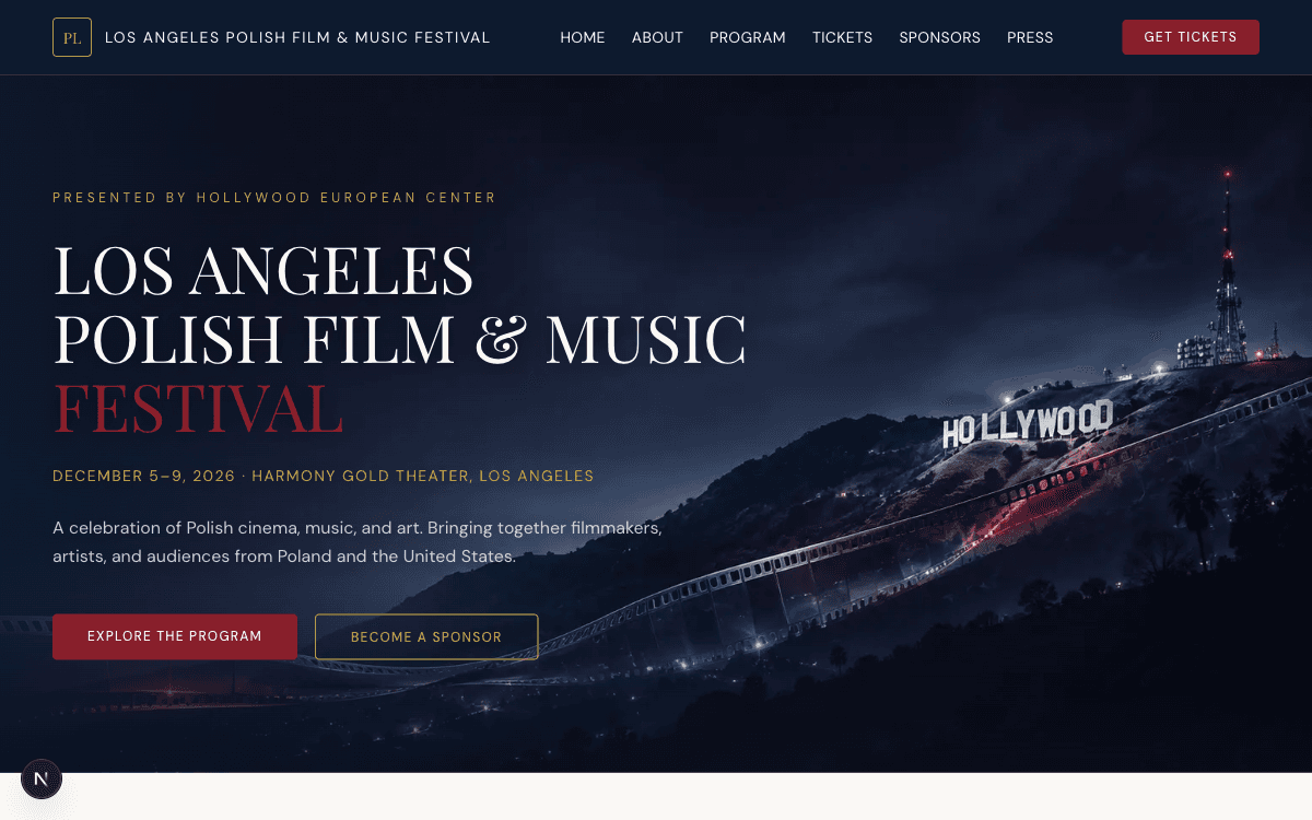 LA Polish Film & Music Festival — Website interface