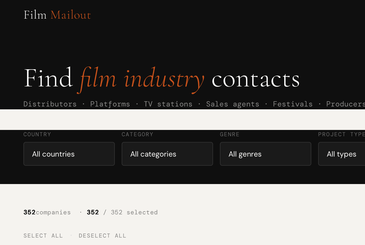Film Mailout interface