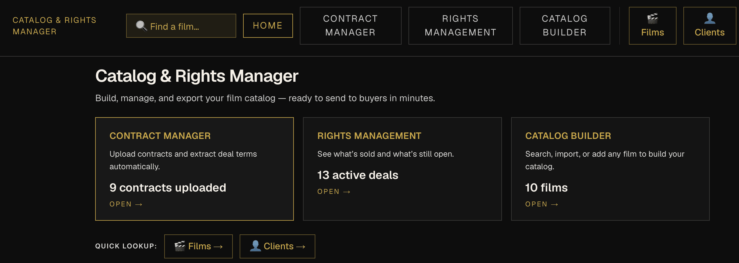 Catalog & Rights Manager interface