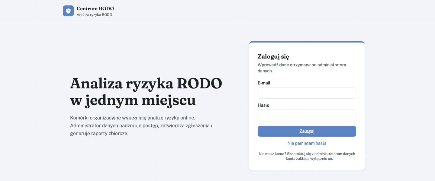 Bezpieczny dostęp dla całej organizacji — ekran aplikacji RODO